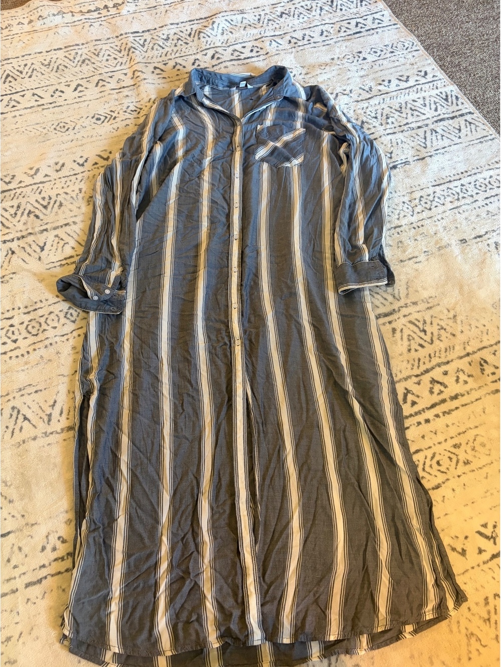 Express Medium Striped Button-Up Shirt Dress